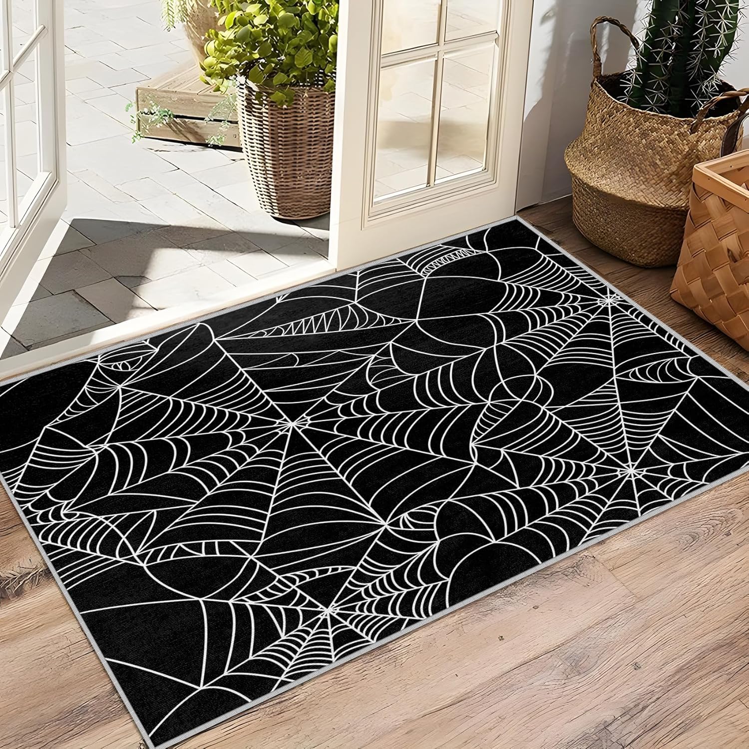 Gothic Spiderweb Area Rug - 3x4 Black and White Design