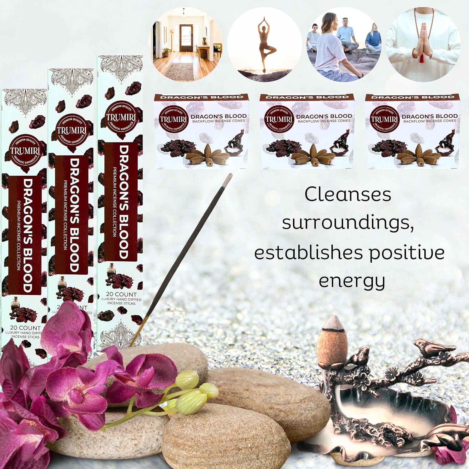 Dragons Blood Incense Sticks and Backflow Cones Combo Pack - 60 Sticks 30 Cones