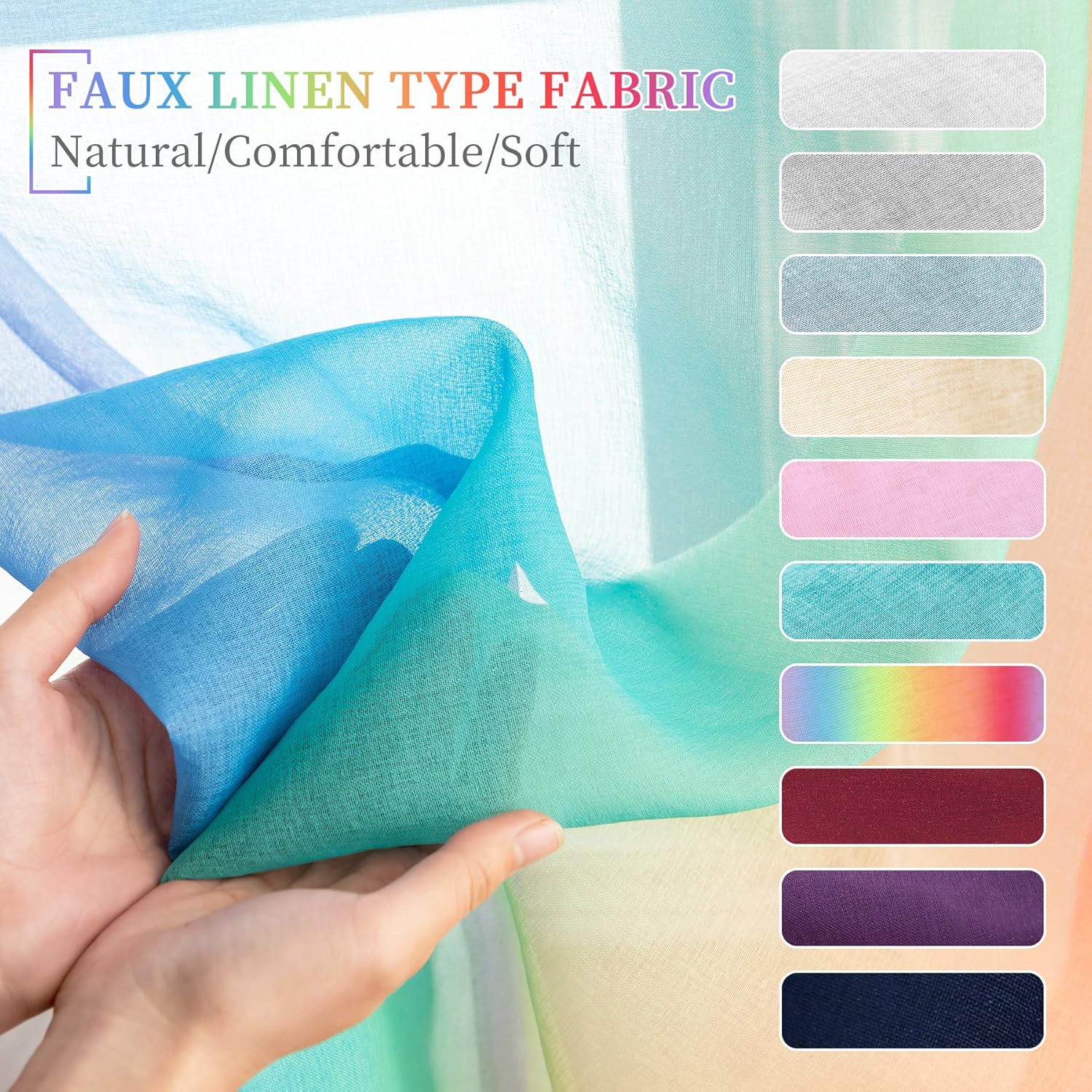 Anjee Rainbow Sheer Curtains 2 Panels 72 Inches Long