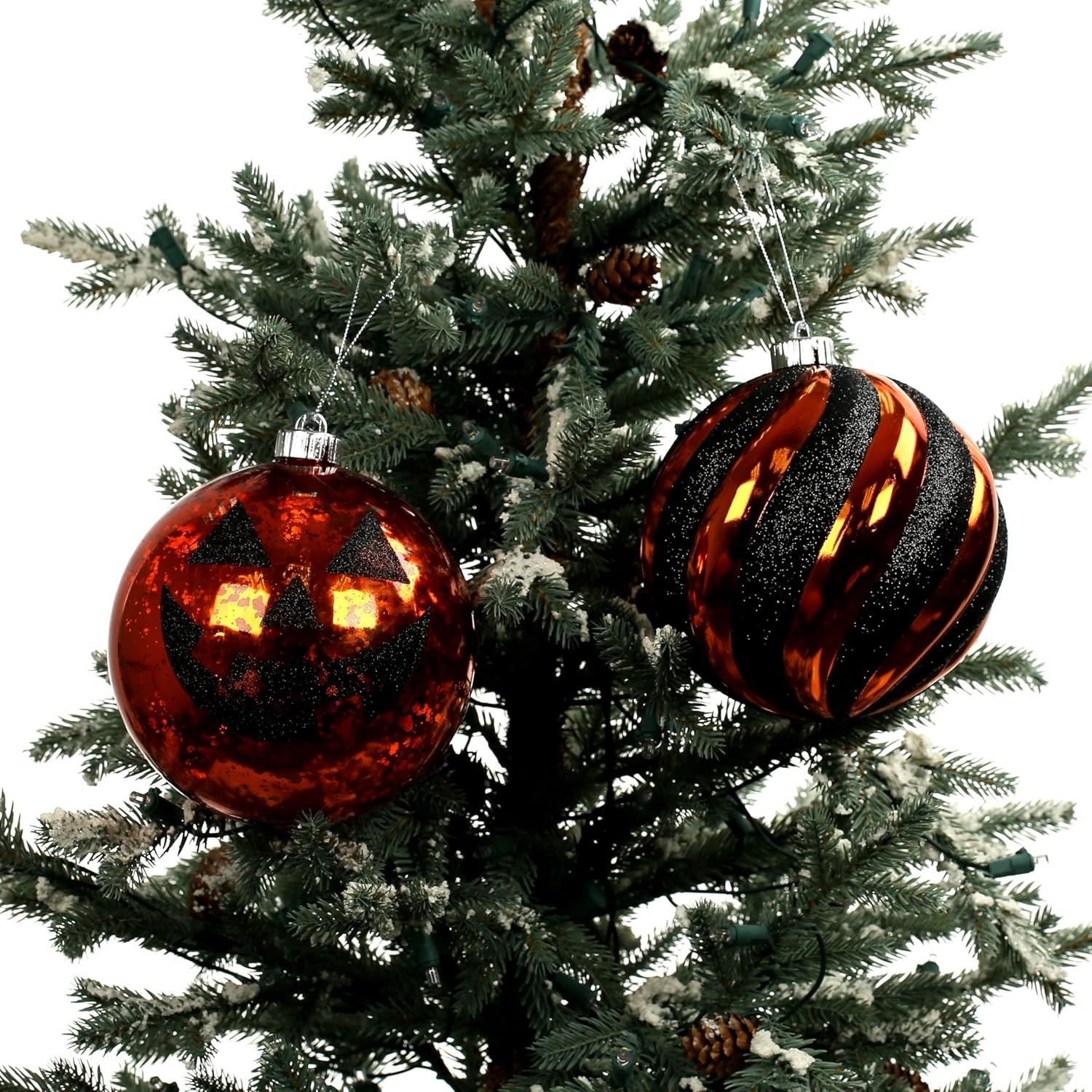 Ashland 6 Inch Black Orange Plastic Ball Ornaments Halloween Decor