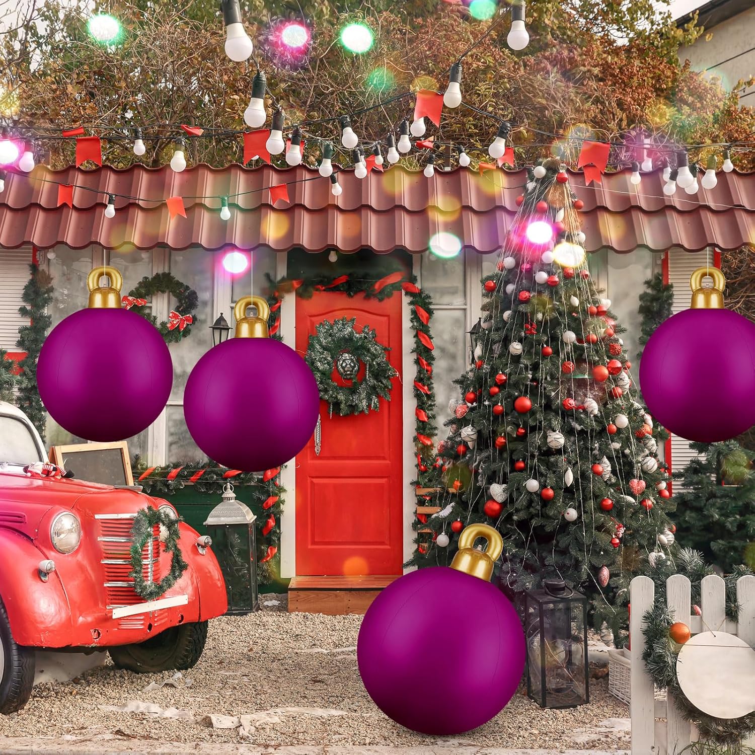 Jetec 4 Pcs 32 Inch Purple Inflatable Christmas Decor Ball