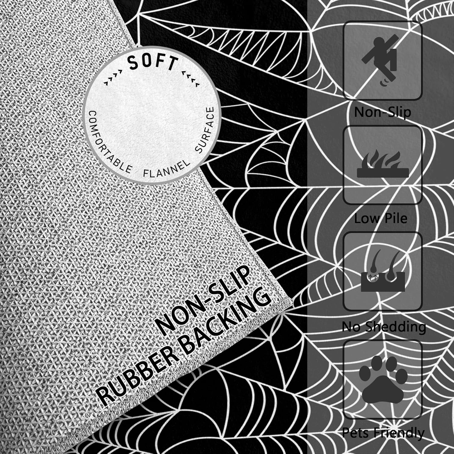 Gothic Spiderweb Area Rug - 3x4 Black and White Design