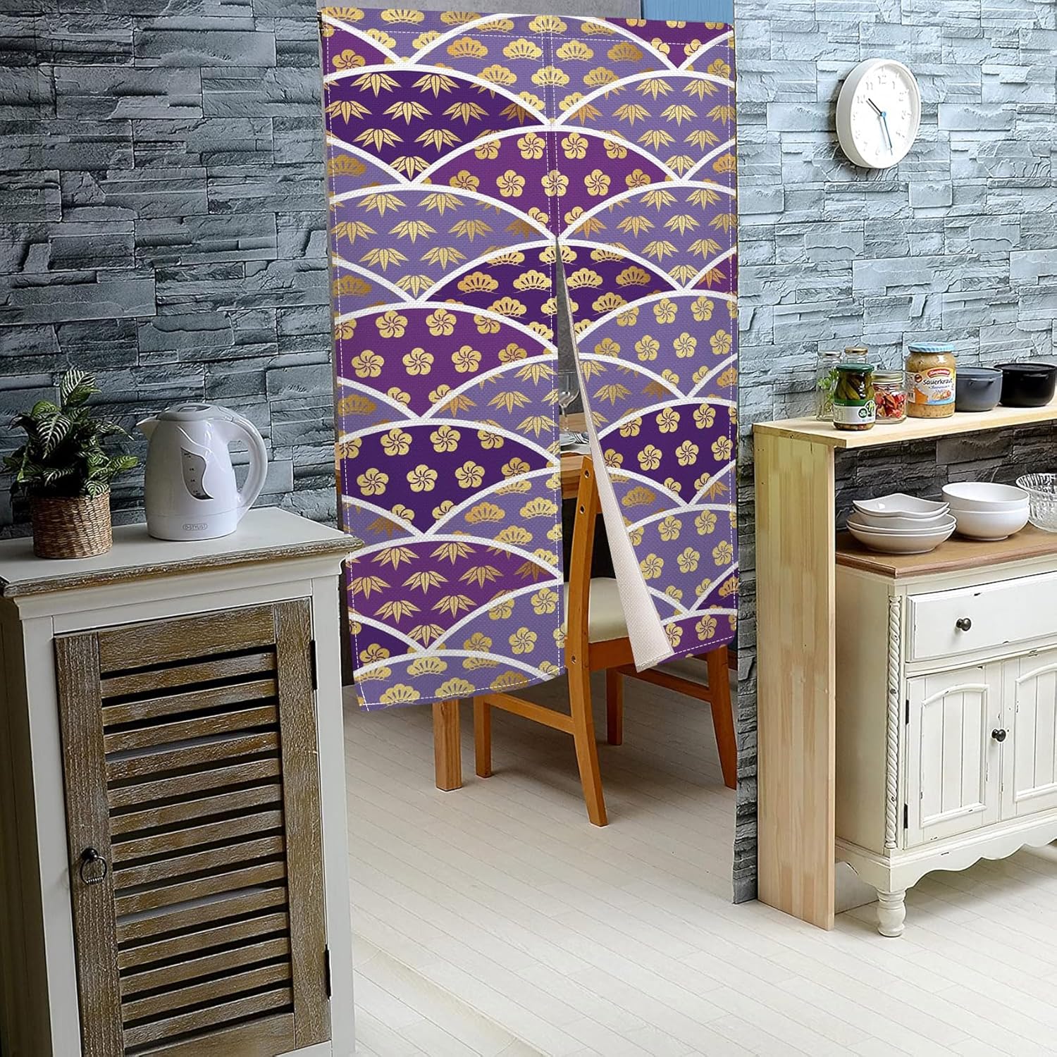 Long Japanese Noren Curtain 34x60 with Flower Design