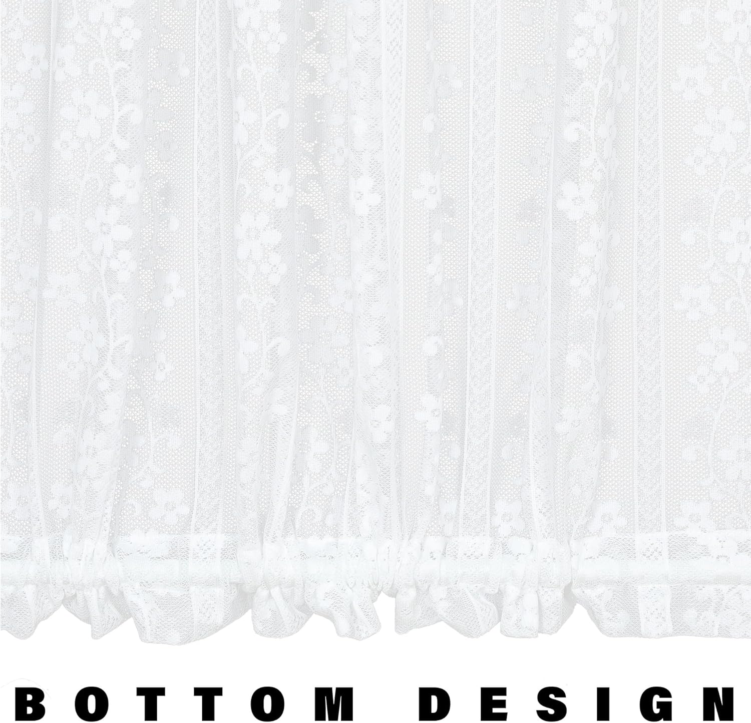 White French Door Curtain with Tieback and Floral Voile Lace