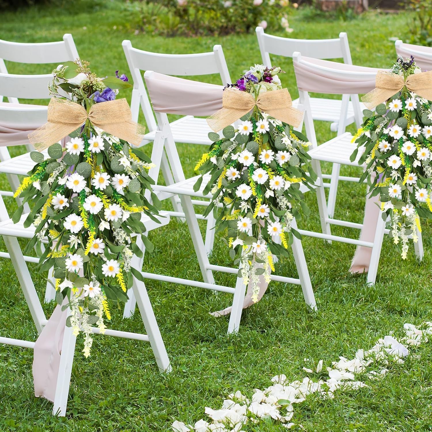 2 Pcs 24 Inch Artificial White Daisy Teardrop Wreath Swag