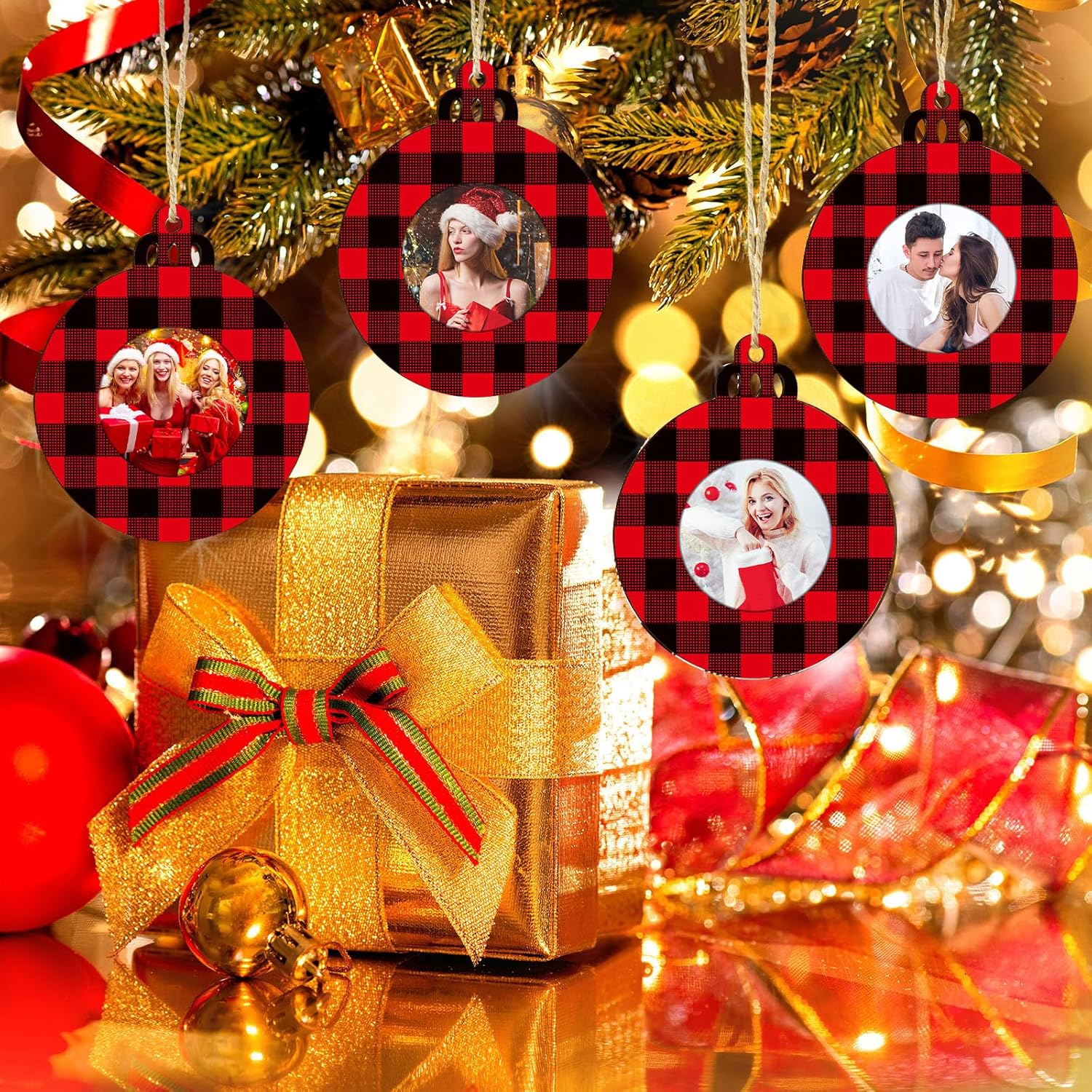 Jetec 12 Pcs Wooden Christmas Photo Frame Ornaments Red Black