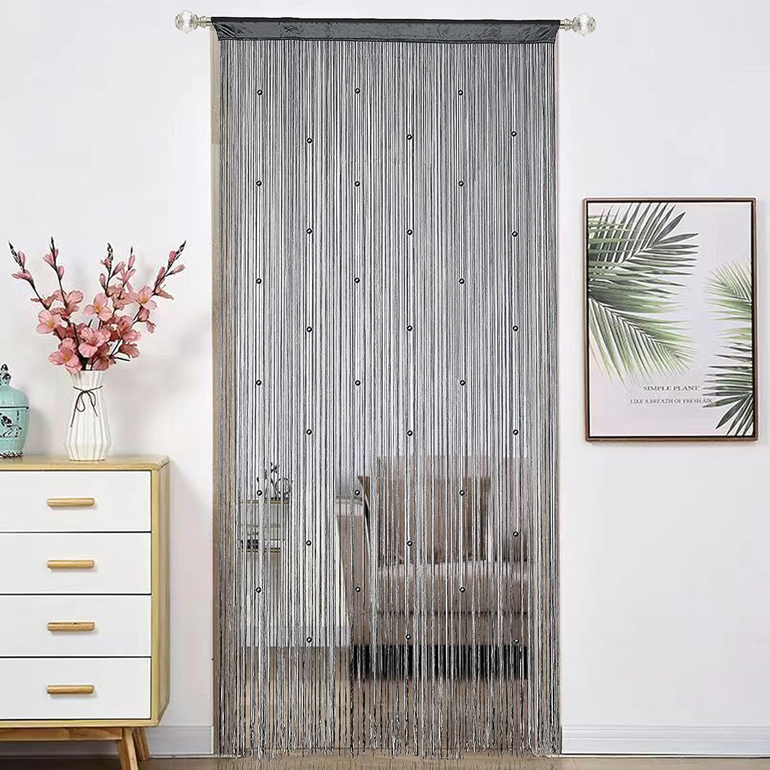 Beaded Curtain Door with Dense String and Fringe