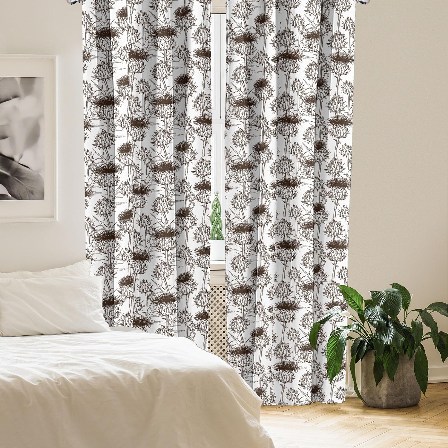 Ambesonne Thistle Curtains 2 Panel Set Brown White
